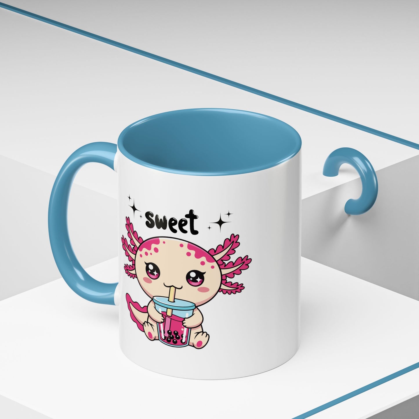 Axolotl Bubble Tea Coffee Mug — "Sweet" Cute Kawaii Animal Accent Mug (11/15oz)