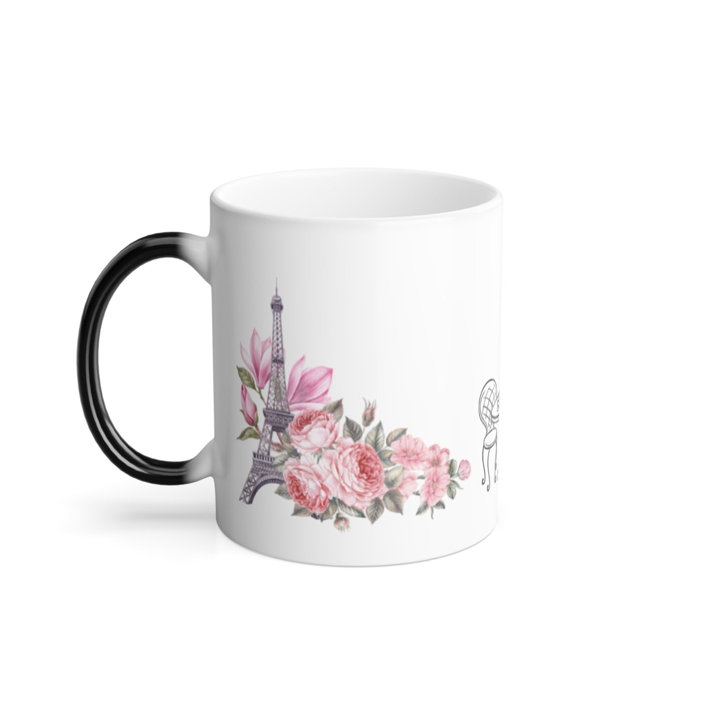 Color Morphing Coffee Mug with Eiffel Tower and Floral Design - 11oz