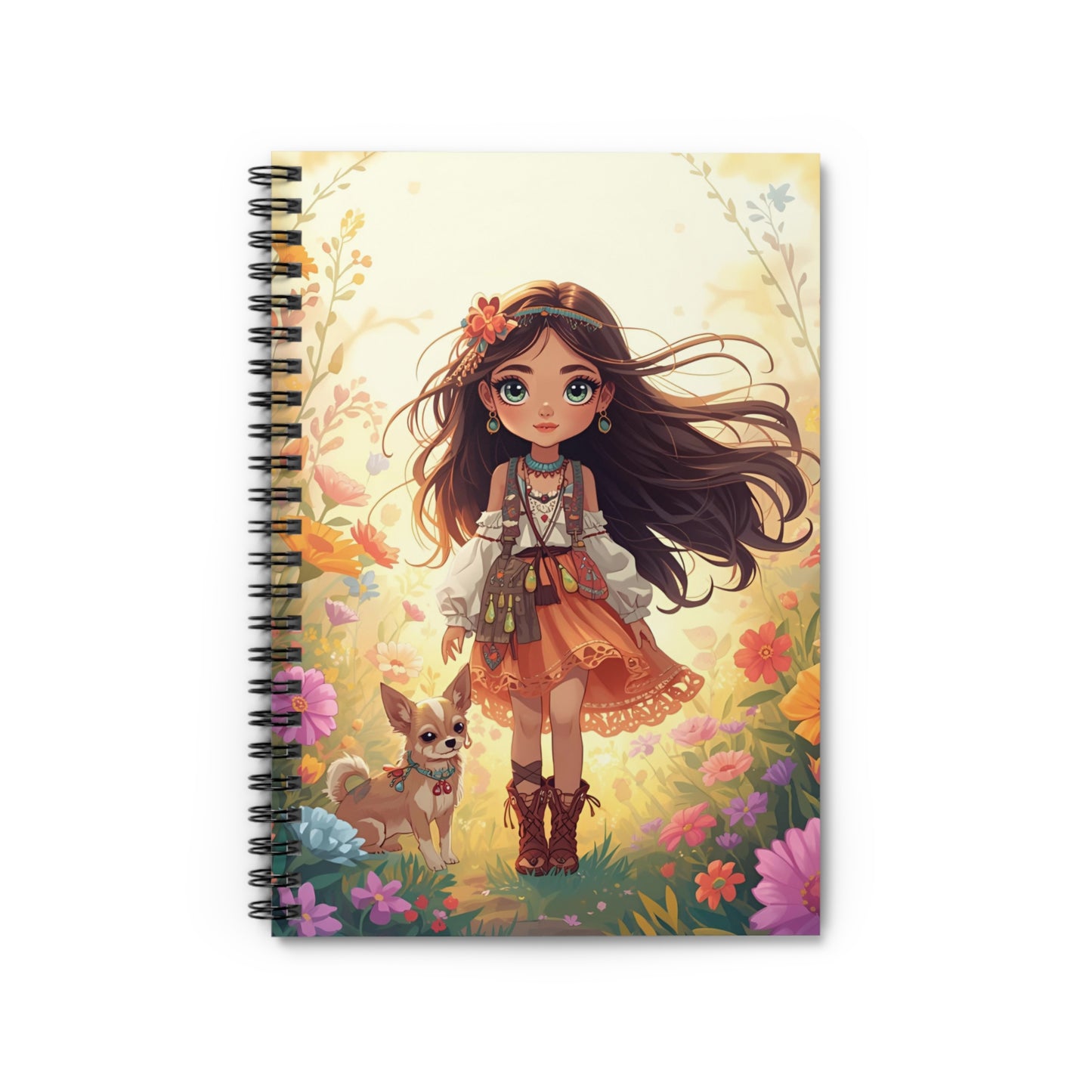 Spiral Notebook — Whimsical Girl in Wildflower Meadow Ruled Journal