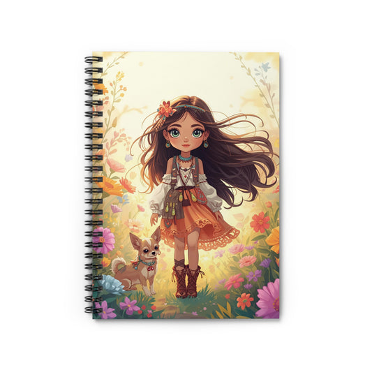 Spiral Notebook — Whimsical Girl in Wildflower Meadow Ruled Journal