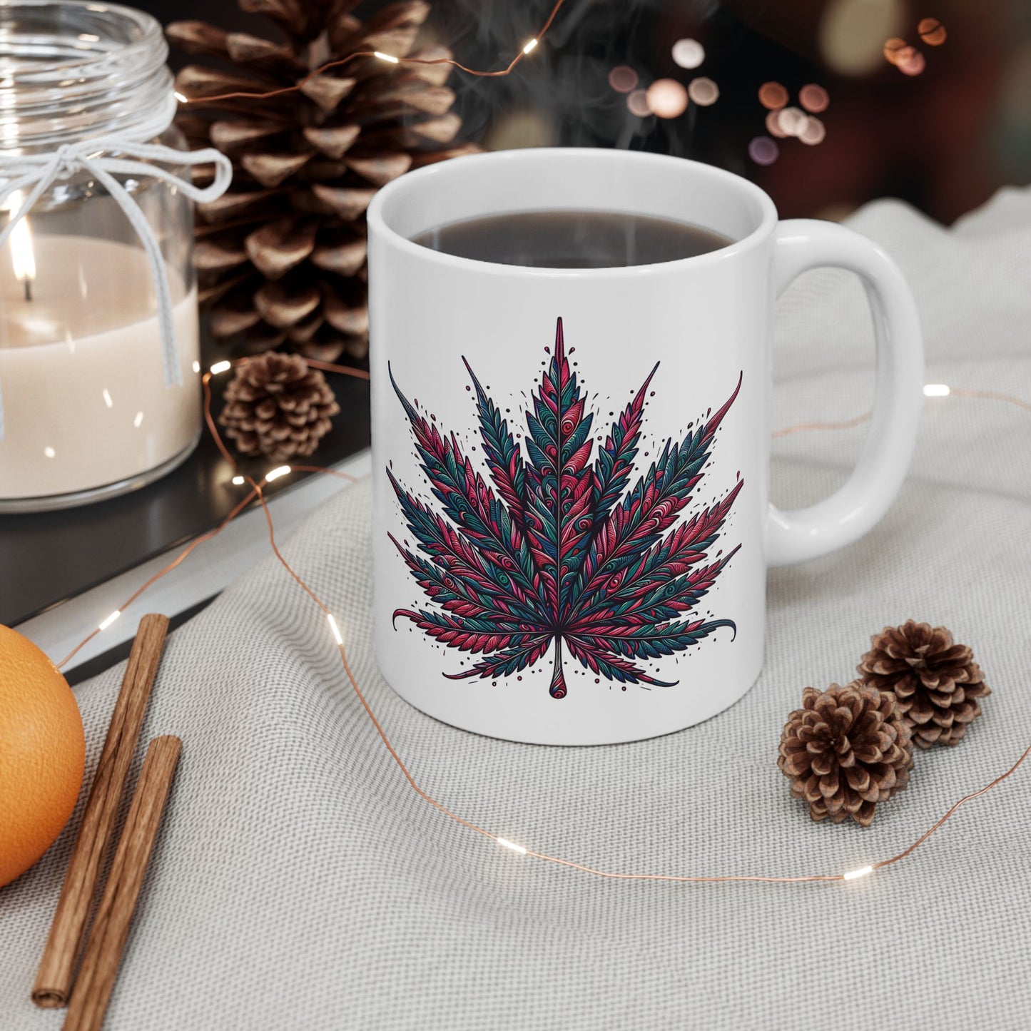 Floral Feather Art Ceramic Mug — Boho Botanical Coffee Cup (11oz & 15oz)