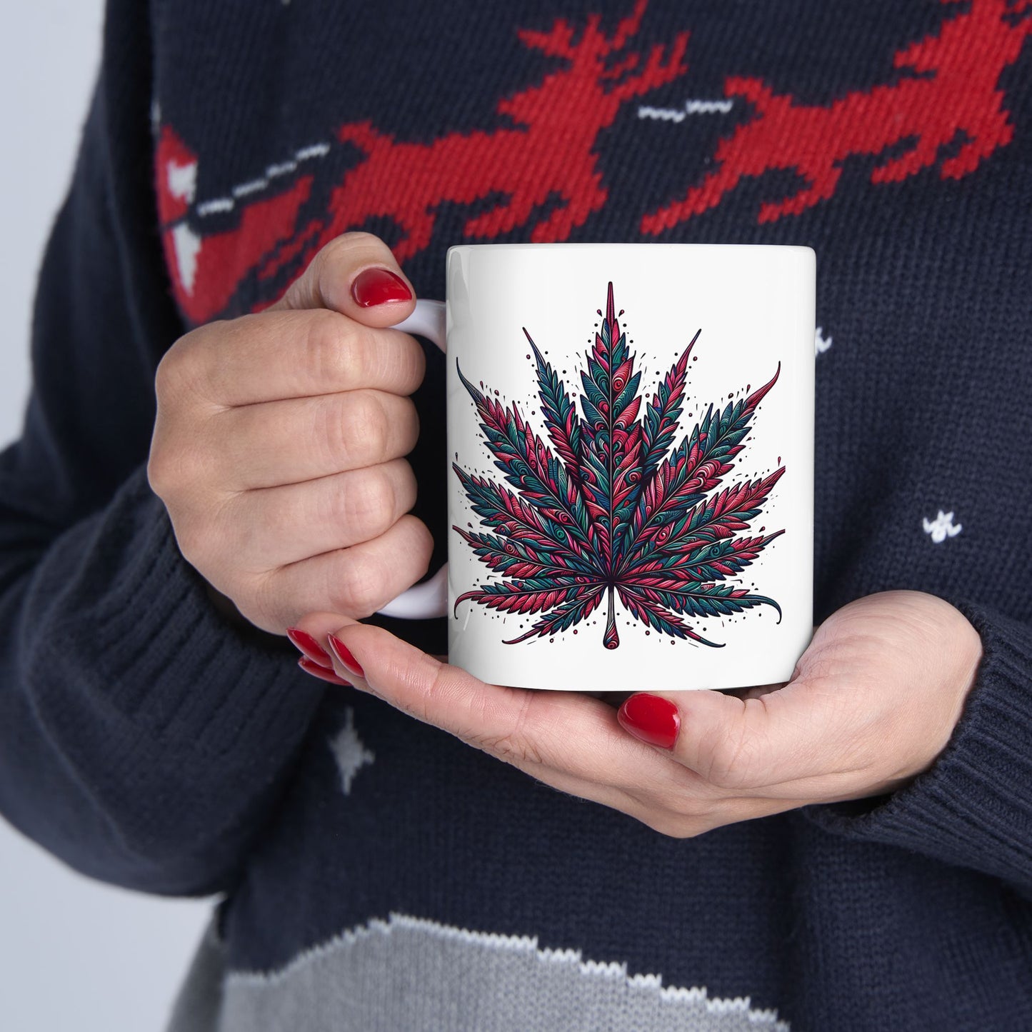Floral Feather Art Ceramic Mug — Boho Botanical Coffee Cup (11oz & 15oz)