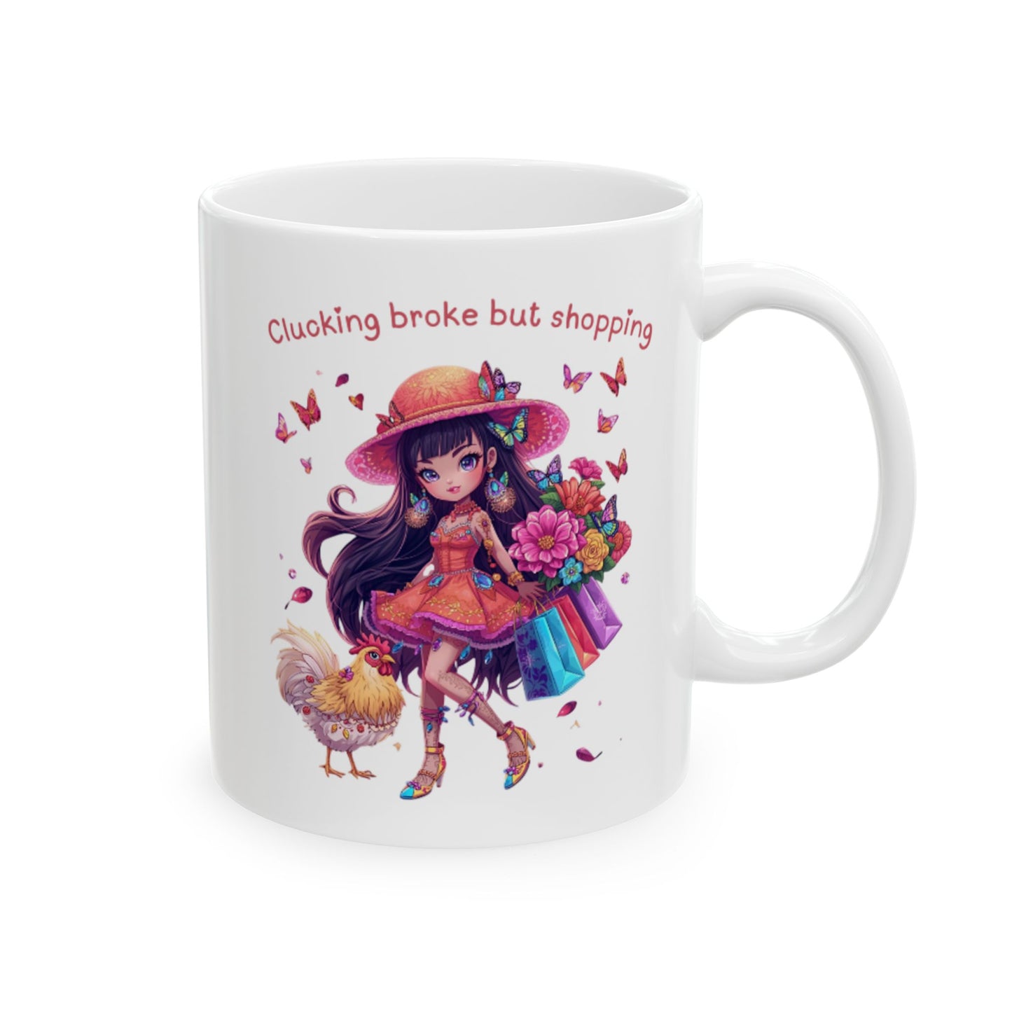 Ceramic Mug — Cute Cluelessly Galloping Unicorn with Flowers (11oz/15oz)