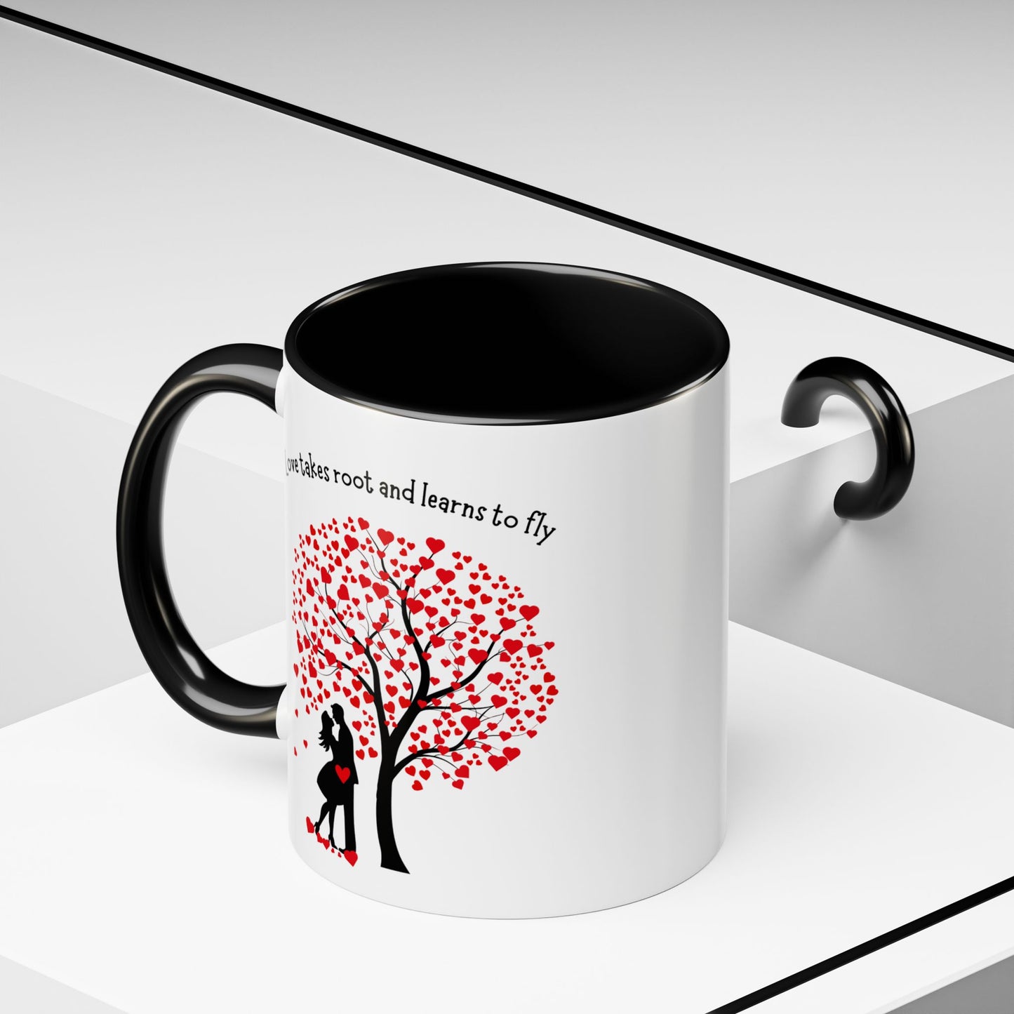 Love Tree Accent Coffee Mug – "Love takes root and learns to fly" Romantic 11/15oz Ceramic Mug