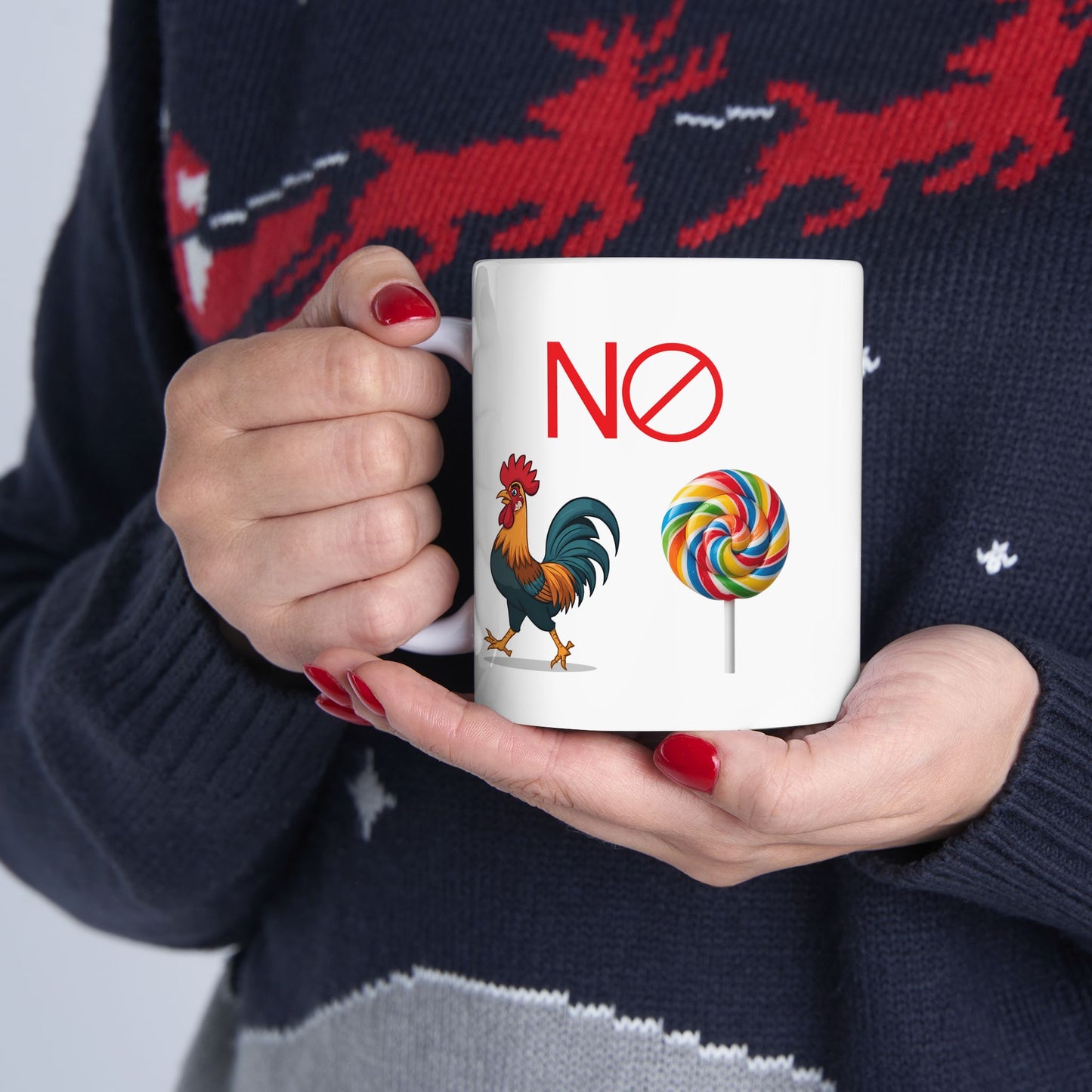 Rooster & Lollipop Ceramic Mug — Whimsical Farmhouse Coffee Cup (11oz, 15oz)