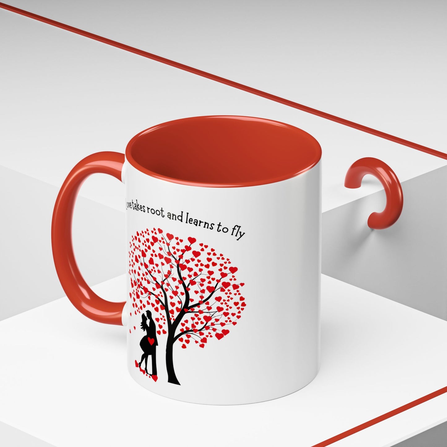 Love Tree Accent Coffee Mug – "Love takes root and learns to fly" Romantic 11/15oz Ceramic Mug