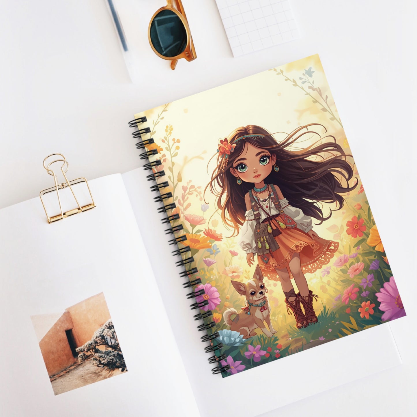 Spiral Notebook — Whimsical Girl in Wildflower Meadow Ruled Journal
