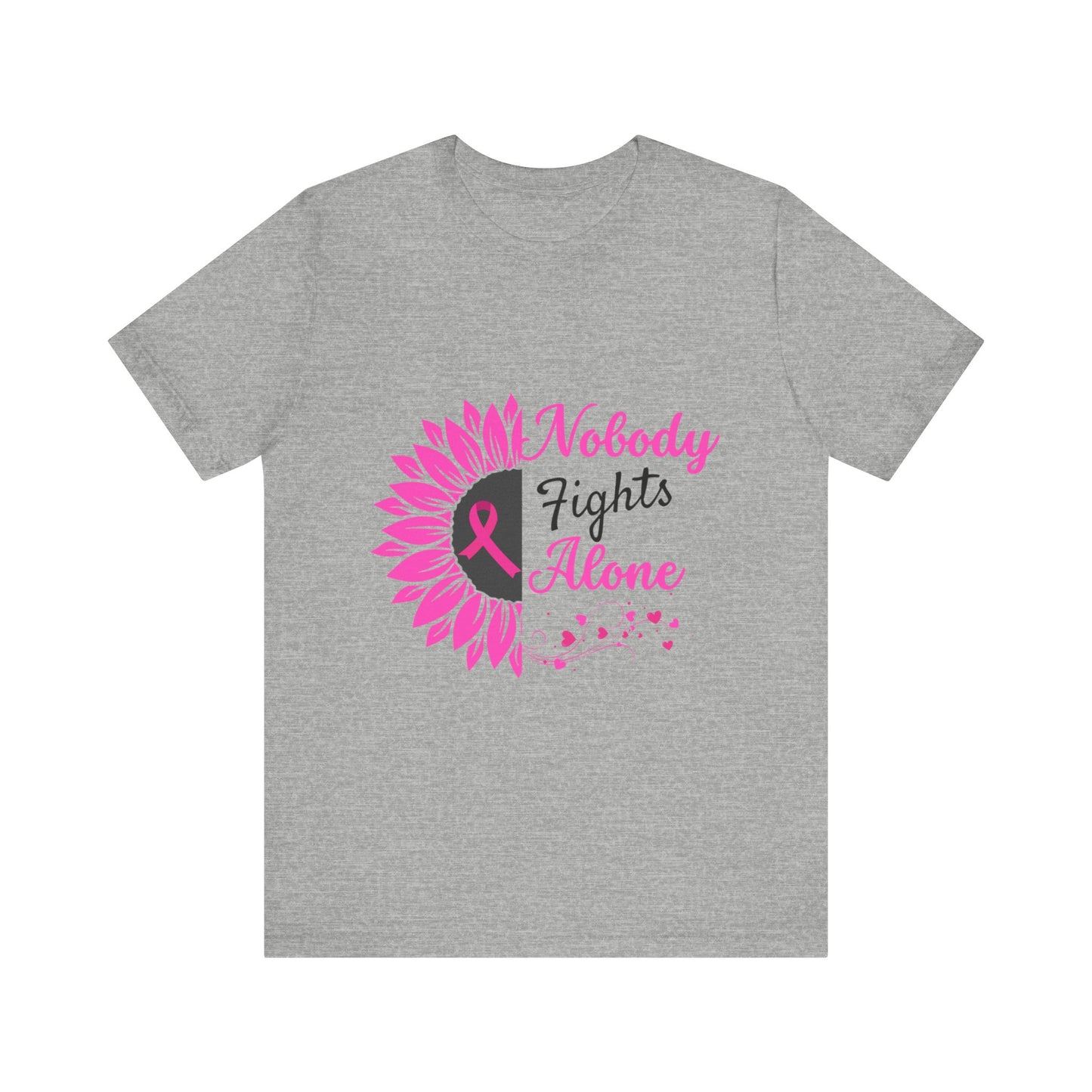 Pink Ribbon Awareness Tee - Nobody Fights Alone, Breast Cancer Support Shirt, Gift for Cancer Fighters, Motivational Apparel, Unisex Tee