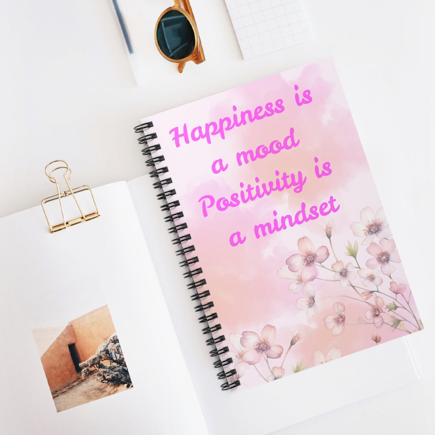 Floral Quote Spiral Notebook - Happiness is a Mood, Positivity is a Mindset, Inspirational Journal, Self-Care Gift, Motivational [...]