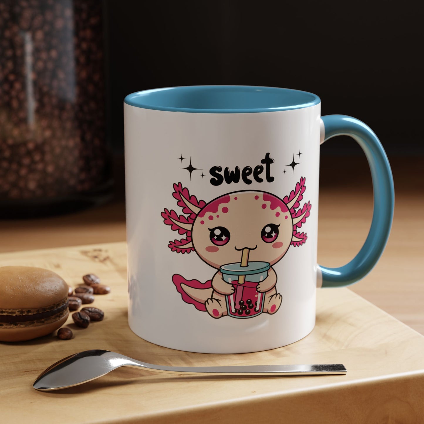 Axolotl Bubble Tea Coffee Mug — "Sweet" Cute Kawaii Animal Accent Mug (11/15oz)