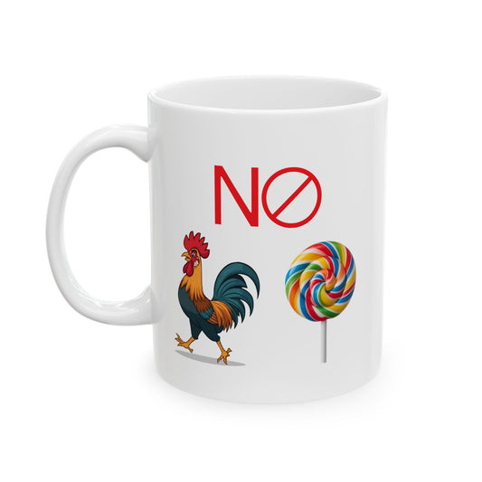 Rooster & Lollipop Ceramic Mug — Whimsical Farmhouse Coffee Cup (11oz, 15oz)