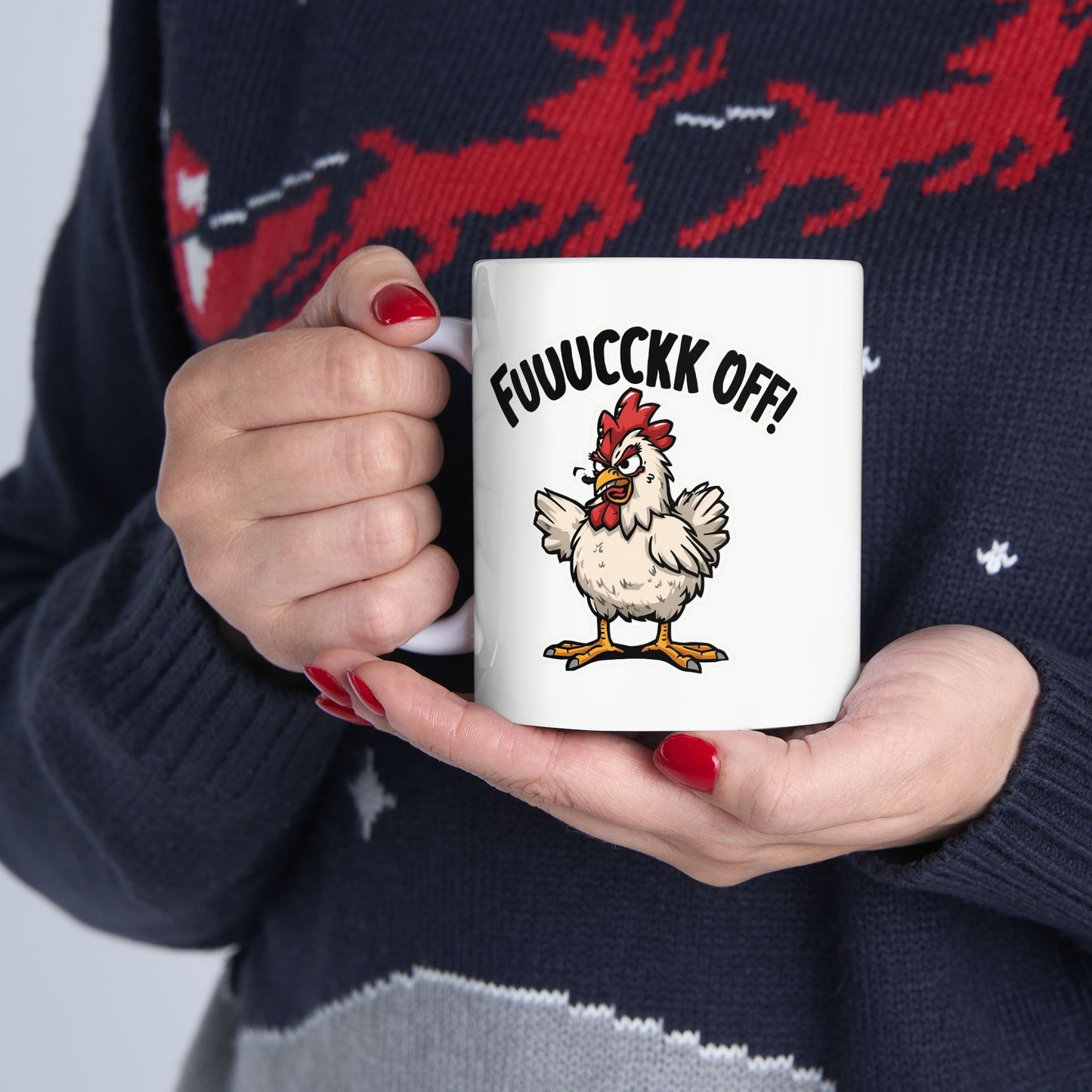 Funny Turkey Mug — ‘Fowl Off!’ Ceramic Coffee Cup (11oz & 15oz)