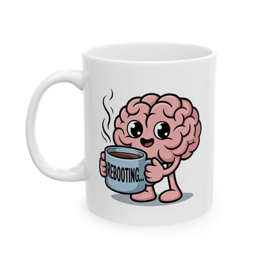 Coffee Brain Ceramic Mug — Cute Brain Holding 'But First Coffee' Cup, Funny Gift for Coffee Lovers